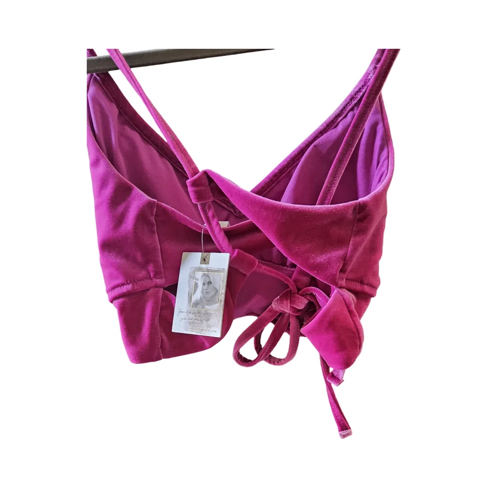 New Jessica Simpson Velvet Pink Swim Bra Size Large